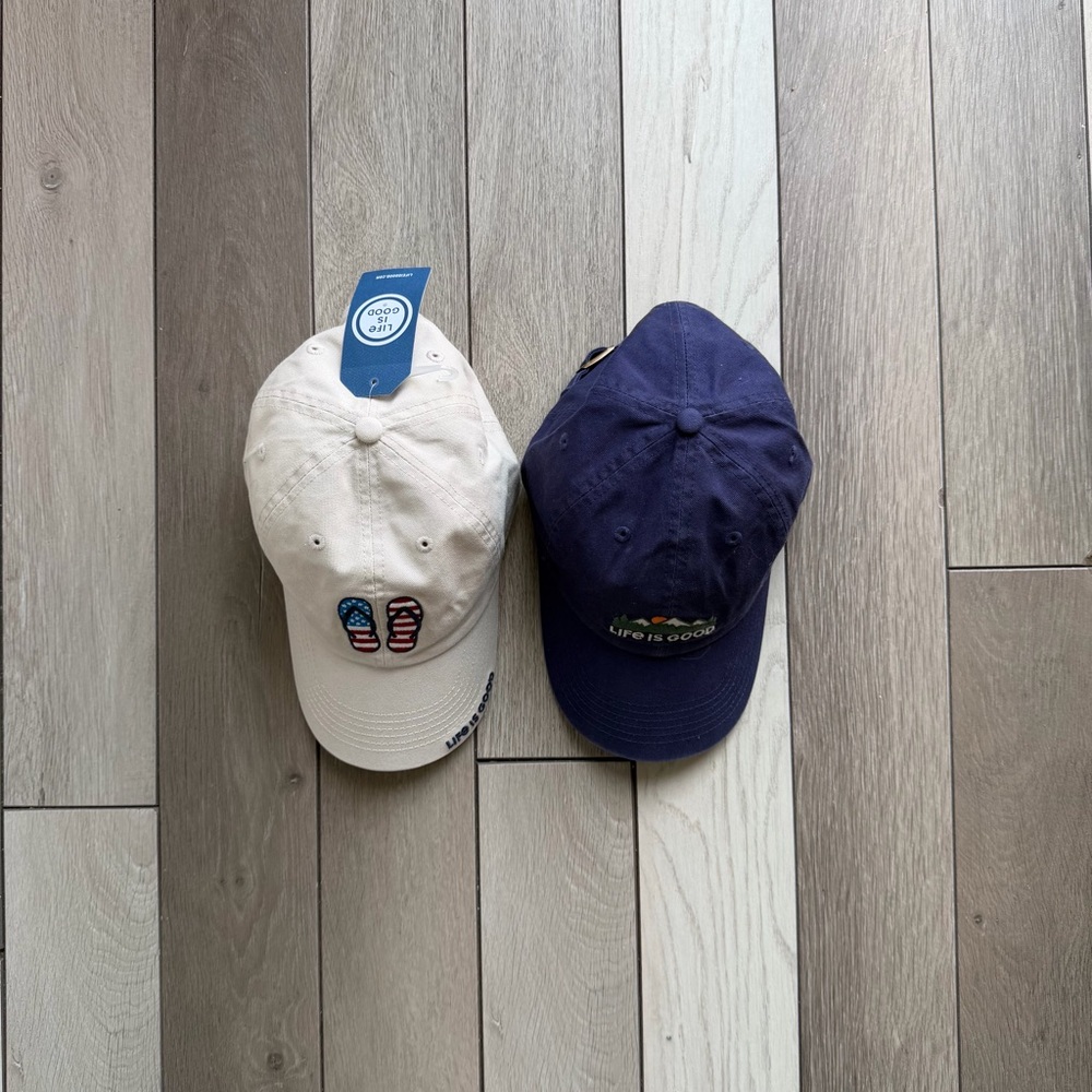 Life Is Good Cream and Navy Hats